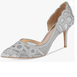 XYD Women Pointy Toe Crystal Studded Bridal Pumps High Heel Slip On D'Orsay Mesh
